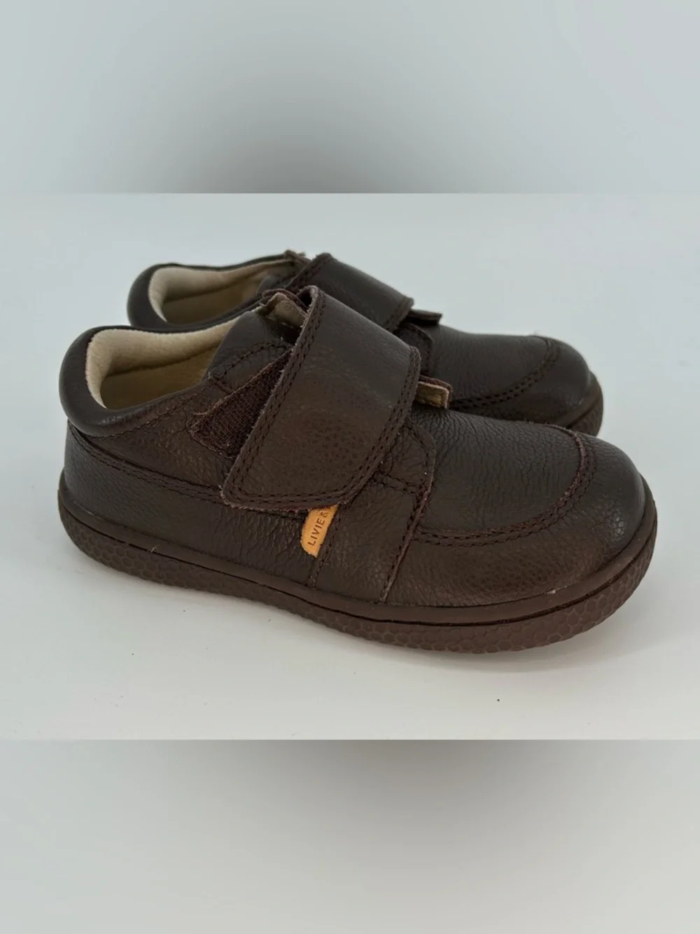 Livie & Luca Brown Leather Hook-and-Loop Kids Dress Shoes